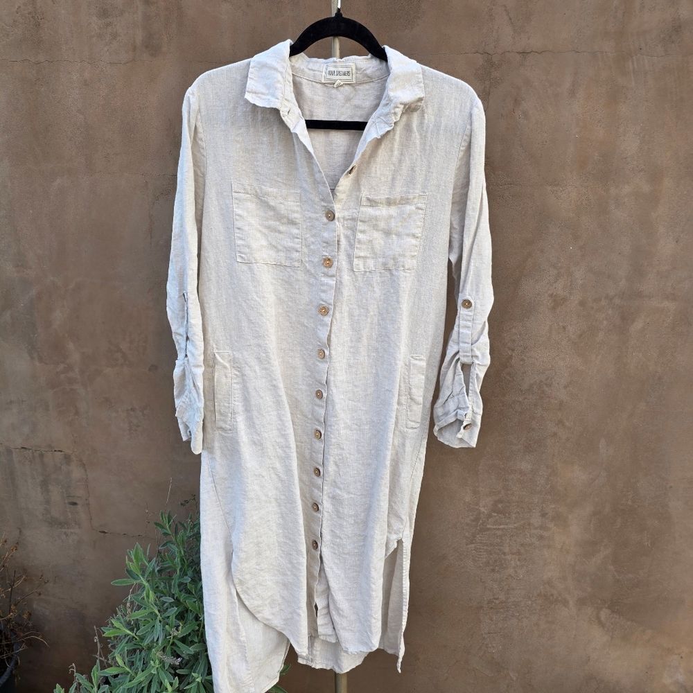 4our dreamers jenna linen shirt dress natural - Picture 3 of 10